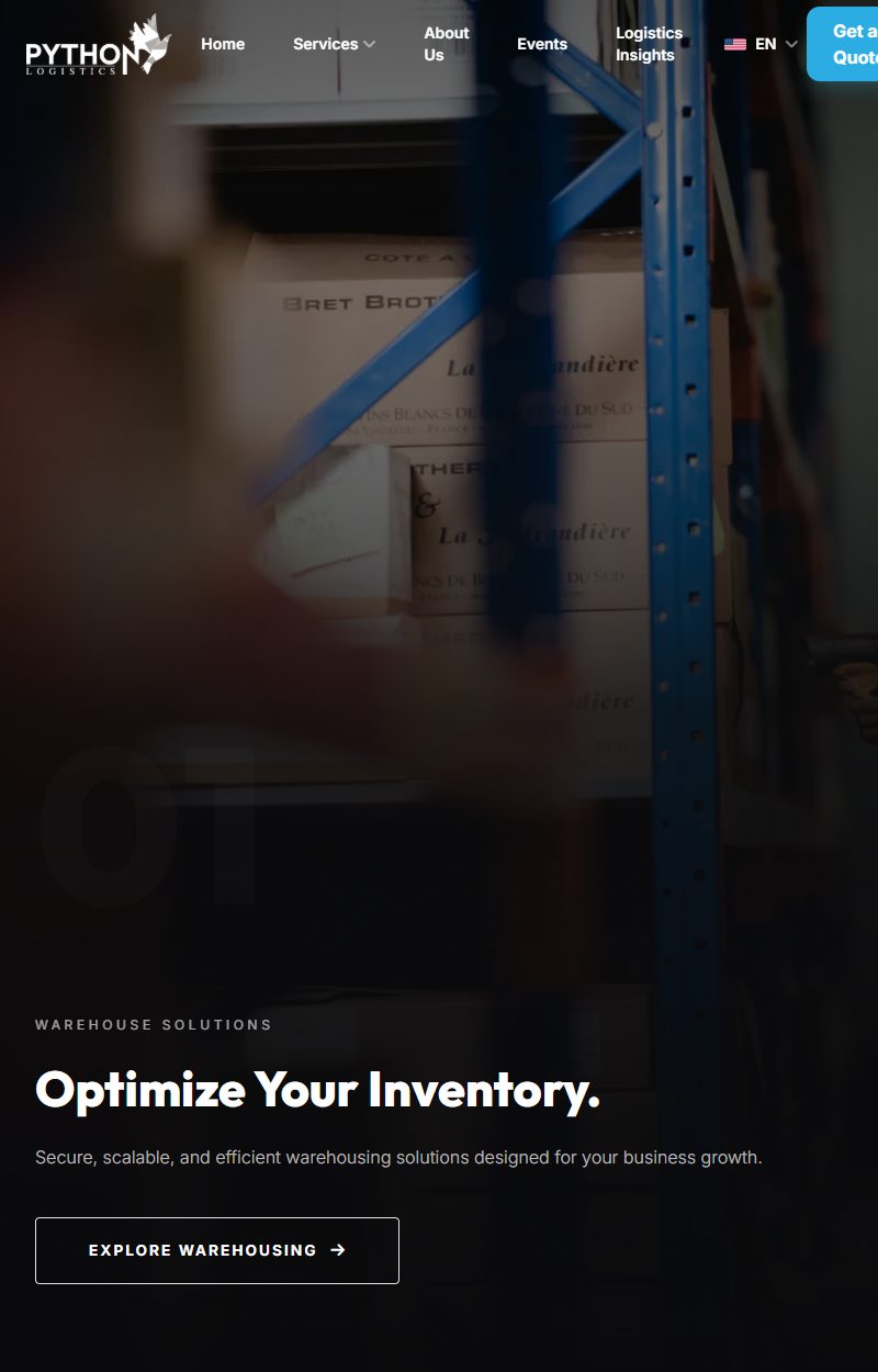 Case Python Logistics, Site + Marketing
